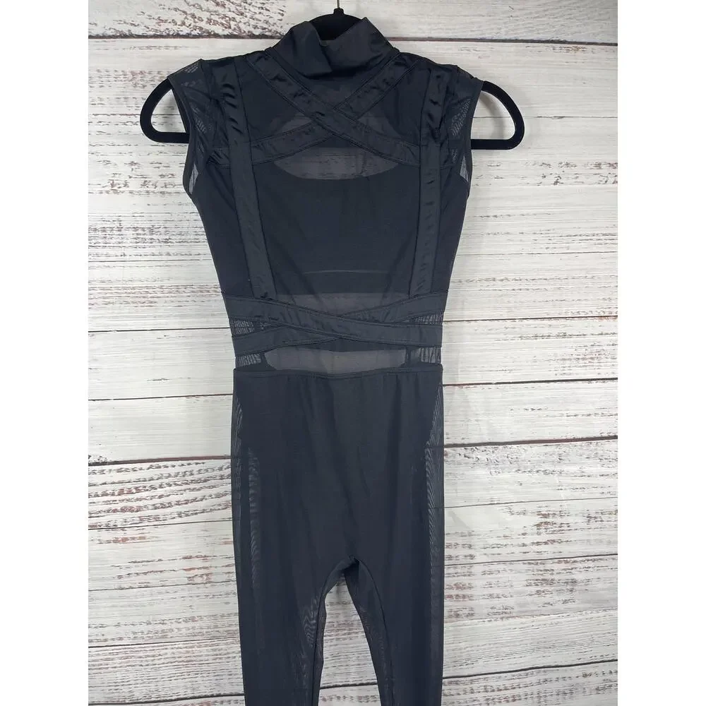 Weissman Leotard Women's XSA Black Mesh Long Sleeve Unitard Dancewear - Picture 2 of 7